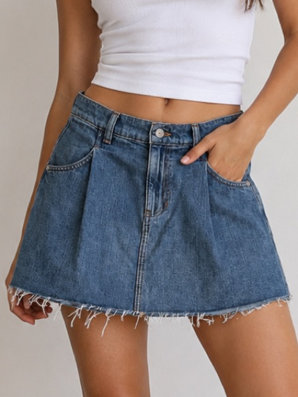 We The Free Denim Raw Frayed Hem Classic Blue Wash Mini Skirt